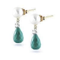 Emerald, Diamond and Pearl Drop Earrings 8.6ctw in 9ct Gold