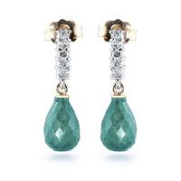 Emerald and Diamond Stem Droplet Earrings 6.6ctw in 9ct Gold