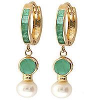 emerald and pearl huggie earrings 465ctw in 9ct gold