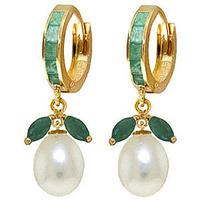 emerald and pearl dewdrop huggie earrings 103ctw in 9ct gold