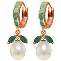 Emerald and Pearl Dewdrop Huggie Earrings 10.3ctw in 9ct Rose Gold