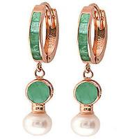 emerald and pearl huggie earrings 465ctw in 9ct rose gold