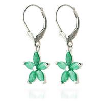 Emerald Flower Star Drop Earrings 2.8ctw in 9ct White Gold