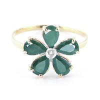 Emerald and Diamond Five Petal Ring 2.2ctw in 9ct Gold