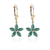 Emerald Flower Star Drop Earrings 2.8ctw in 9ct Gold