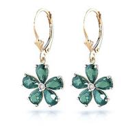 Emerald and Diamond Flower Petal Drop Earrings 4.4ctw in 9ct Gold