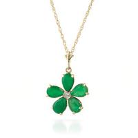 Emerald and Diamond Flower Petal Pendant Necklace 2.2ctw in 9ct Gold