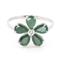 emerald and diamond five petal ring 22ctw in 9ct white gold