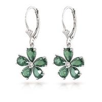 Emerald and Diamond Flower Petal Drop Earrings 4.4ctw in 9ct White Gold