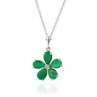 Emerald and Diamond Flower Petal Pendant Necklace 2.2ctw in 9ct White Gold