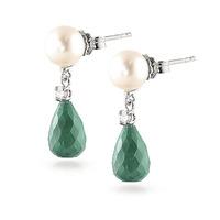 Emerald, Diamond and Pearl Drop Earrings 8.6ctw in 9ct White Gold