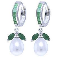 Emerald and Pearl Dewdrop Huggie Earrings 10.3ctw in 9ct White Gold