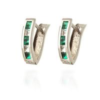 Emerald and White Topaz Acute Huggie Earrings 1.26ctw in 9ct White Gold