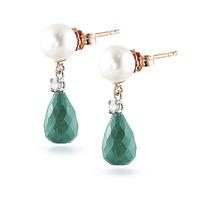 Emerald, Diamond and Pearl Drop Earrings 8.6ctw in 9ct Rose Gold