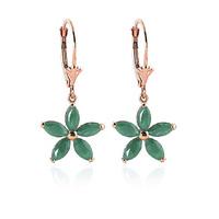 Emerald Flower Star Drop Earrings 2.8ctw in 9ct Rose Gold