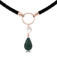 Emerald and Pearl Leather Pendant Necklace 10.8ctw in 9ct Rose Gold