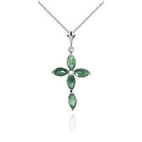 Emerald and Diamond Vatican Cross Pendant Necklace 1.5ctw in 9ct White Gold