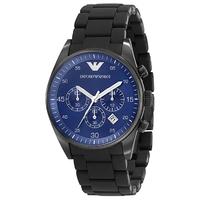 Emporio Armani Gents Blue Chronograph Dial Black Bracelet Watch AR5921