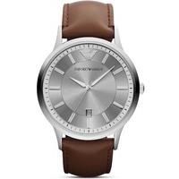Emporio Armani Stainless Steel Round Silver Dial Brown Strap Watch AR2463