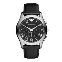 emporio armani mens stainless steel chronograph black leather strap wa ...