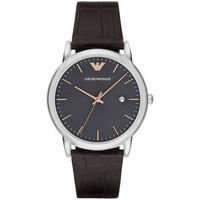 Emporio Armani Mens Stainless Steel Brown Leather Strap Watch AR1996