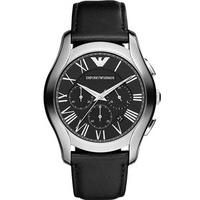 Emporio Armani Mens Stainless Steel Chronograph Black Leather Strap Watch AR1700