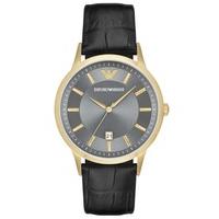 Emporio Armani Ladies Gold Plated Black Strap Watch AR11049
