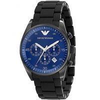 Emporio Armani Gents Blue Chronograph Dial Black Bracelet Watch AR5921