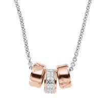 Emporio Armani Silver and Zirconia Rose Gold Plated 3 ring Necklace