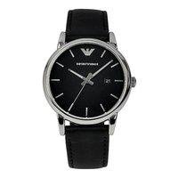 Emporio Armani Gents Black Dial Date and Leather Watch