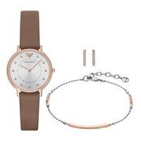 Emporio Armani Ladies Rose Gold Tone And Zirconia Watch, Earring And Bracelet Set