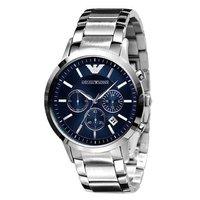 emporio armani gents steel strap and blue chronograph watch