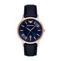 Emporio Armani Mens Blue Leather Strap Watch