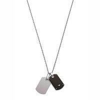 Emporio Armani Stainless Steel and Black Dog Tag Necklace