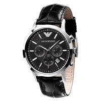 Emporio Armani Gents Stainless Steel and Black Leather Chronograph 43mm Watch