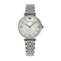 emporio armani ladies steel and white logo watch