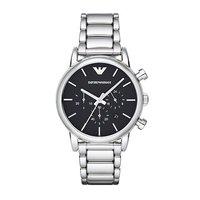 Emporio Armani Gents Steel and Black Chronograph 41mm Watch