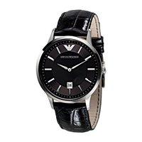 Emporio Armani Gents Black Leather Strap and Black Round Dial Watch