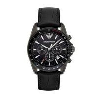 Emporio Armani Mens Black Chronographic Leather Watch