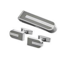 Emporio Armani Stainless Steel Grey Enail Tie Clip And Cufflinks Set