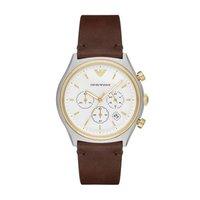 Emporio Armani Gents Gold Plate And Steel Chronograph Brown Leather Watch