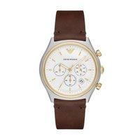 emporio armani gents gold plate and steel chronograph brown leather wa ...