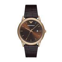 Emporio Armani Mens Gold and Brown Leather Watch