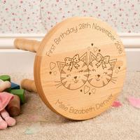Engraved Kitten Design First Birthday Stool with Name