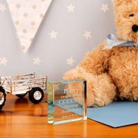 engraved baby glass block stars