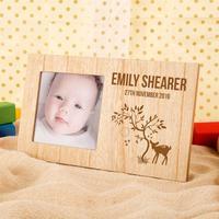 engraved fawn design photo frame with babys name date