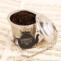 engraved personalised loose tea infuser with drip tray