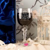 Engraved Sister of the Groom Wine Glass With Wine Charm and Gift Box