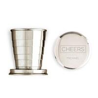 engraved collapsible silver shot glass cheers etching