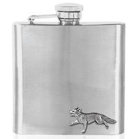 English Pewter 6oz Stainless Steel Flask Fox